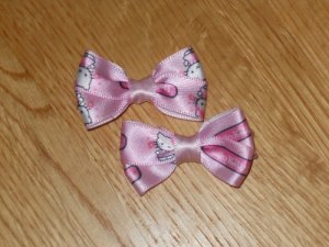 Adorable Pink Hello Kitty Satin Hair Bows Set of 2