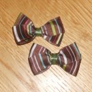 Brown Hair Bow With Stripes Set of 2