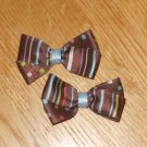 Brown Hair Bow With Polka Dots & Stripes Set of 2