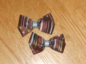 Brown Hair Bow With Polka Dots & Stripes Set of 2