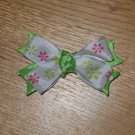 Spring Lime Green & Hot Pink Flowers & Polka Dots Boutique Hair Bow