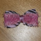 Black & Pink Furry Satin Zebra Print Hair Bow Clip