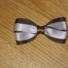 Brown & Baby Pink Satin Hair Bow Clip