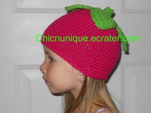 NEW! Boutique Hot Pink Crochet Strawberry Berry Hat *Any Size Available*