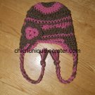 Adorable Girls Pink & Brown Earflap Crochet String Hat *Any Size/Color Available*