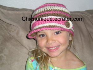 Adorable City Girl Brim Cap *Pink, Off White, & Brown* **Any Size Available**