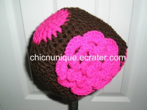 **Boutique** Hot Pink & Brown Hat & Triple Hot Pink Flower *Any Size Available*