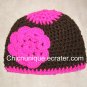 **Boutique** Hot Pink & Brown Hat & Triple Hot Pink Flower *Any Size Available*