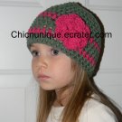 Olive Green & Rasberry Pink Hat & Flower *Any Size Available*