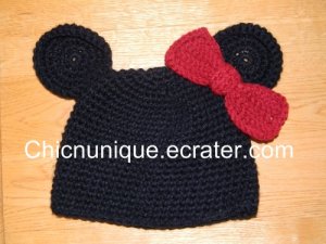 Minnie Mouse Crochet Hat With Bow *Any Size Available*