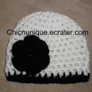 **Tuxedo** White & Black Boutique Crochet Hat With Triple Flower *Any Size Available*