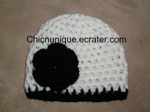 **Tuxedo** White & Black Boutique Crochet Hat With Triple Flower *Any Size Available*