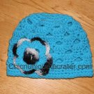 Gorgeous Boutique Turquoise Blue & Zebra Print Hat With Triple Flower *Any Size Available*