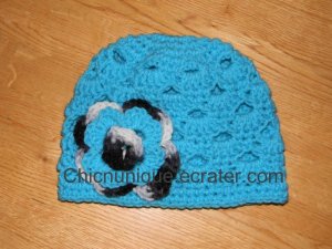 Gorgeous Boutique Turquoise Blue & Zebra Print Hat With Triple Flower *Any Size Available*