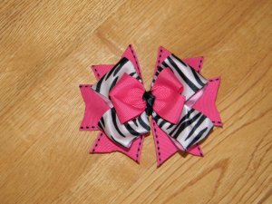 Boutique Hot Pink & Black Zebra Print Hair Bow