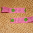 New!! Set of Pink With Green Polka Dot Hair Clips