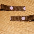New!!  Set of Brown With Pink Polka Dot Hair Clips