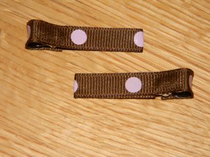 New!!  Set of Brown With Pink Polka Dot Hair Clips