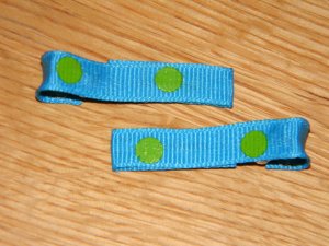 New!!  Set of Blue With Green Polka Dot Hair Clips