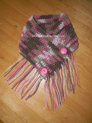 Hickey Hider Hooded Cowl/Neckwarmer/Hankie Scarf With Fringe & Buttons *Pink Camoflauge*Child-Adult