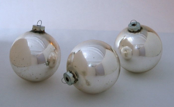 Vintage Silver Glass Globe Christmas Ornaments - Set of 3 - Made in USA ...