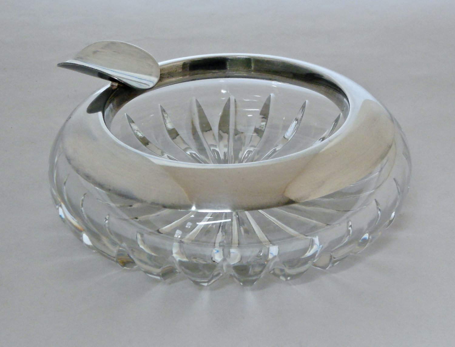 Vintage Crystal Ashtray With Sterling Silver Rim Elegant MidCentury