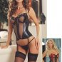 Dreamgirl - 3 Piece Faux Leather and Fishnet Underwire Bustier Set with Removable Garters