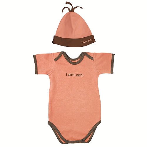 Red I AM ZEN Organic Cotton bodysuit and cap, 6m