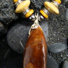 ANTIQUE ALASKA FOSSIL TOOTH & CORAL BEAD PENDANT / NECKLACE  *USA ONLY