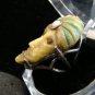 SALE!! MAGICIAN WIZARD MYSTIC VINTAGE CARVED FOSSIL WALRUS IVORY W/ OPAL GEM SIZE 4 RING