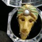 SALE!! MAGICIAN WIZARD MYSTIC VINTAGE CARVED FOSSIL WALRUS IVORY W/ OPAL GEM SIZE 4 RING
