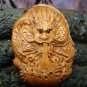 "2 DRAGONS / DRAGON " CARVED WOOD PENDANT ONXY GEM EYE  FREE GIFT SILK BAG