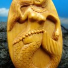 MERMAID W/ PEARLS PENDANT HAND CARVED PEACH-TREE WOOD  FREE GIFT SILK BAG