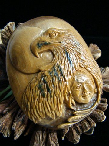 Alaskan Native Carved Pendant Fossil Mammoth Tusk Ivory Eagle Animal