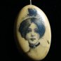 SCRIMSHAW FOSSIL MAMMOTH TUSK IVORY ANTIQUE VICTORIAN LADY PENDANT NECKLACE