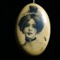 SCRIMSHAW FOSSIL MAMMOTH TUSK IVORY ANTIQUE VICTORIAN LADY PENDANT NECKLACE