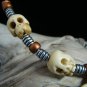 Scrimshaw " Skull & Bones " Fossil Mammoth Ivory - Jolly Roger - Carved Bone Skull Beads Necklace