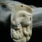 Vintage " Year of the Pig " Hand carved Fossil Mammoth Ivory Zodiac Netsuke / Pendant