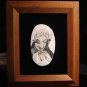 Vintage Scrimshaw " Fighting Deer Bucks " 3 1/8" Fossil Walrus Ivory - Wood Frame with Velvet