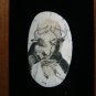 Vintage Scrimshaw " Fighting Deer Bucks " 3 1/8" Fossil Walrus Ivory - Wood Frame with Velvet