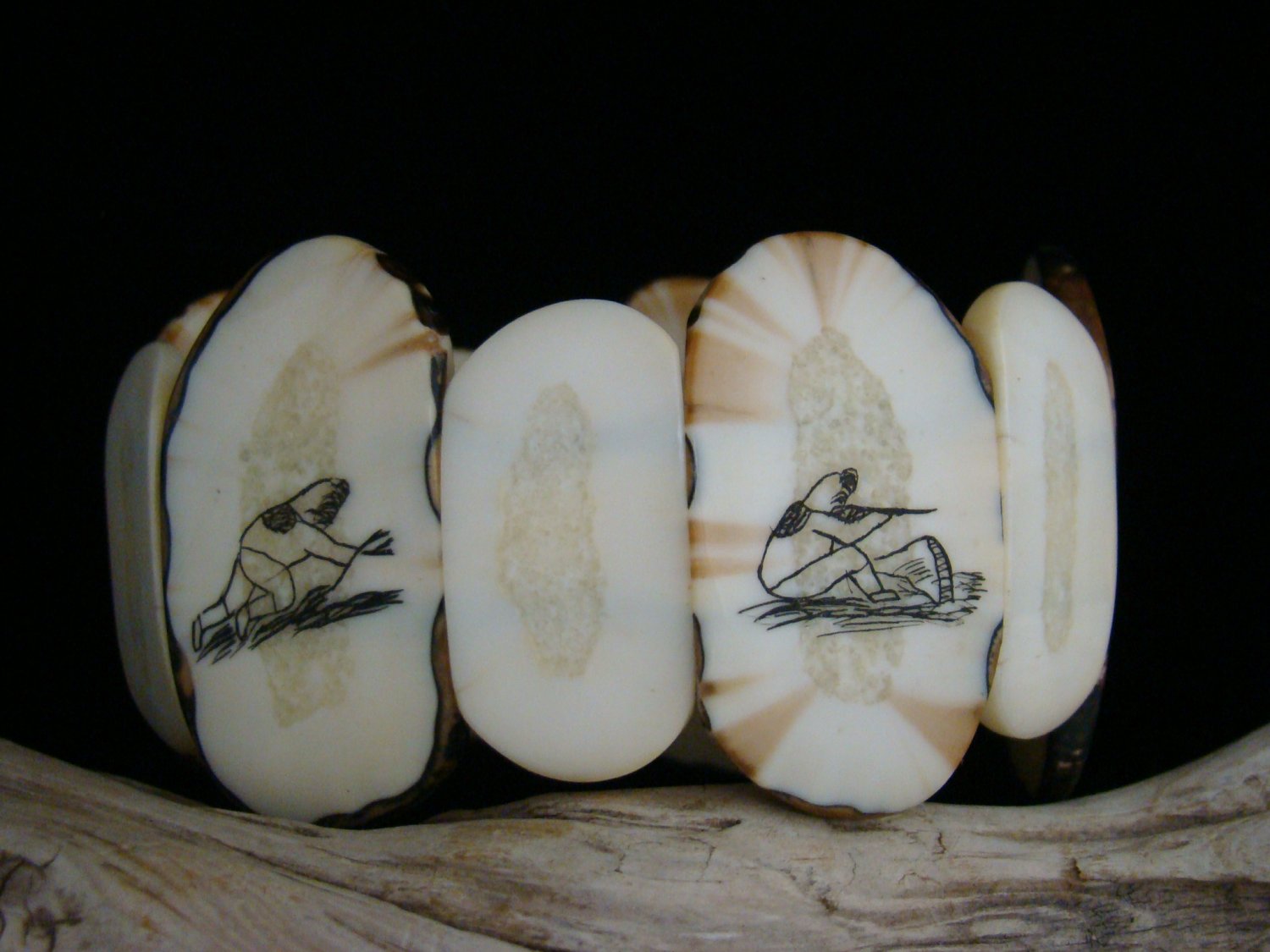 Vintage Alaska Eskimo Inuit Walrus Ivory Bracelet - Scrimshaw - Hand ...