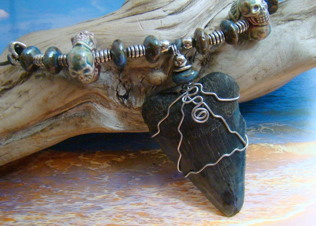 HUGE Black " Great White Shark " Fossil Tooth Necklace ...