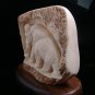 Mammoth, Mastodon Large Hand Carved Real Moose Antler -Wood Stand - Made in Alaska