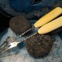 2 Vintage Scrimshaw Raindeer Sled Ice Fisherman Fossil Mammoth Sterling Silver Forks