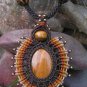 Tigers Eye Gemstone 'Sun Burst' Pendant / Necklace - Micro Macrame Hemp Cord