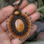 Tigers Eye Gemstone 'Sun Burst' Pendant / Necklace - Micro Macrame Hemp Cord