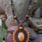 Tigers Eye Gemstone 'Sun Burst' Pendant / Necklace - Micro Macrame Hemp Cord